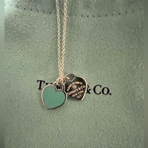 Return to Tiffany Blue Double Heart Tag Pendant in Silver with a Diamond Small